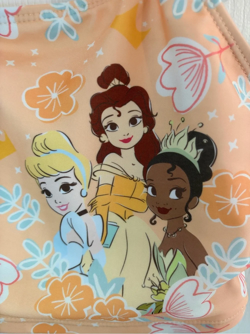 Disney Princess Orange 2 Piece Swimsuit With Ruffle Strap And Flor Detail - 3T